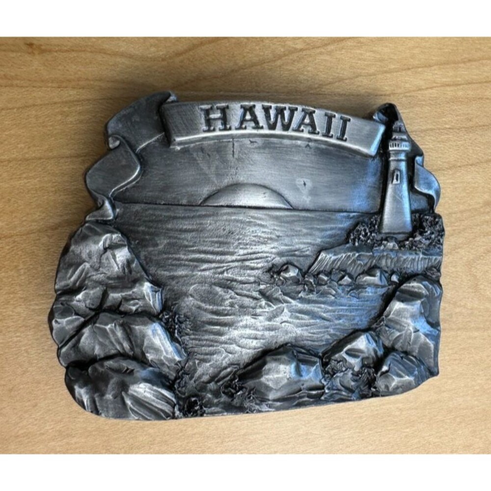Vintage 1978 Bergamot Brass Works Hawaii Sunset Lighthouse Belt Buckle